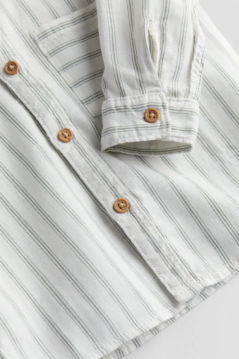 Band-collar Cotton Shirt - White/dusty green - Kids | H&M US | H&M (US + CA)