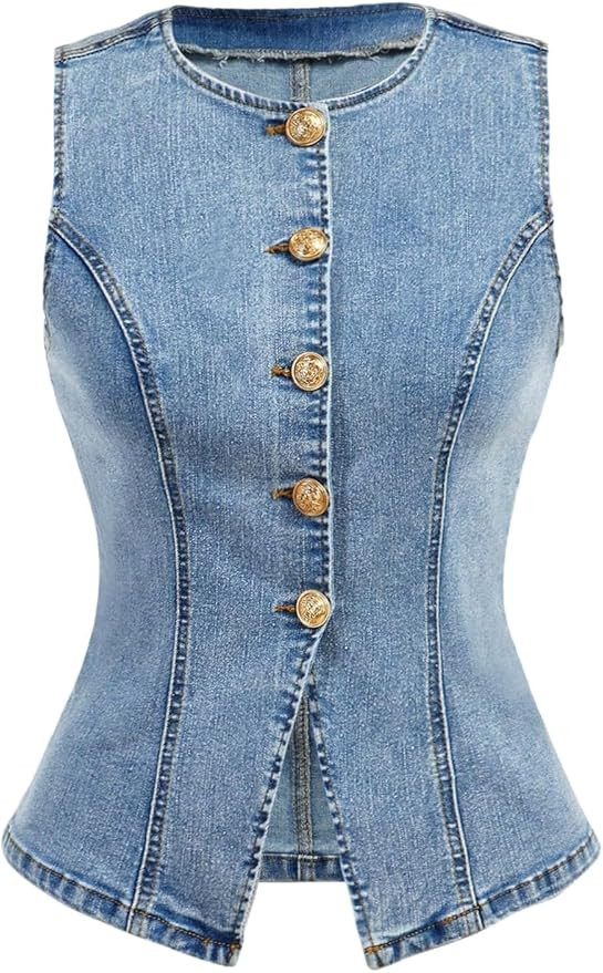 GORGLITTER Women's Button Down Denim Vest Sleeveless Crew Neck Tank Tops Fashion Dressy | Amazon (US)