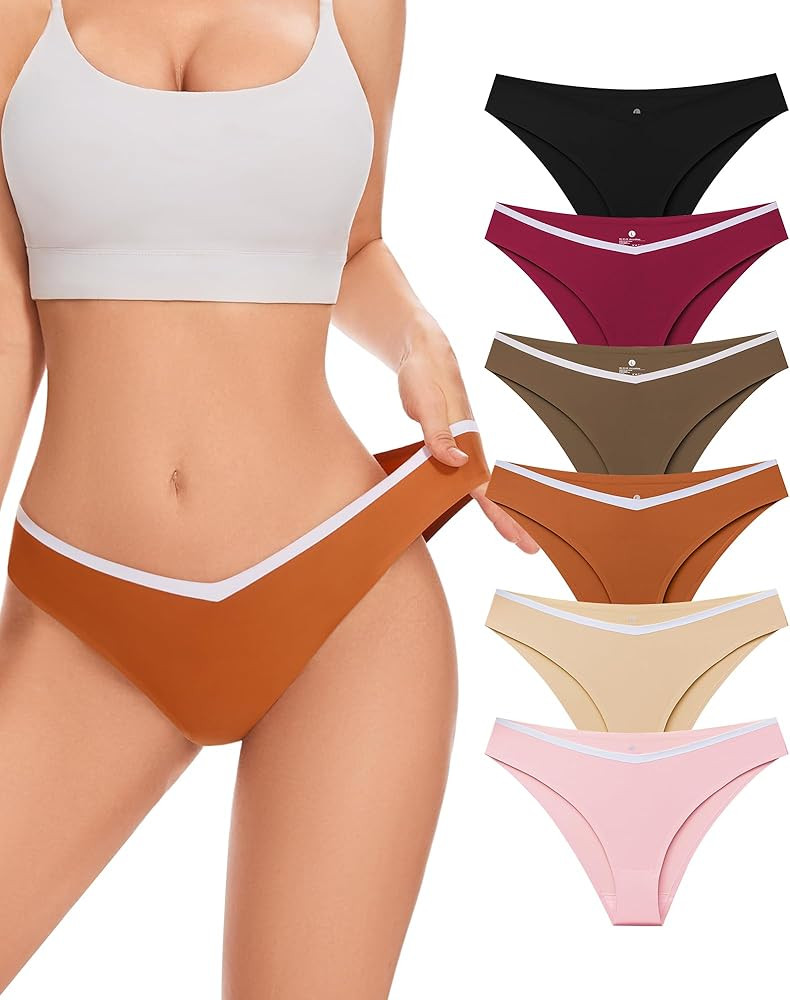 habibee Womens Seamless Underwear 6 Pack, Silky Soft Cheeky Bikini Panties for Ladies, Sexy V Cut... | Amazon (US)