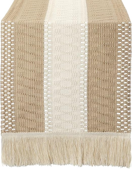 OurWarm Macrame Table Runner Farmhouse Style, Natural Cotton Table Runner Splicing Boho Table Run... | Amazon (US)