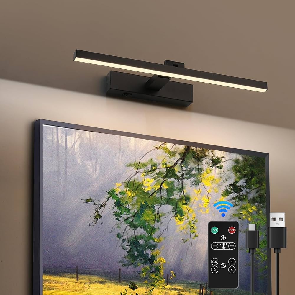 Black Picture Lights for Wall Dimmable Wireless Picture Lights for Paintings Dual-Rods Swing Arm ... | Amazon (US)
