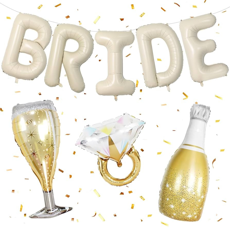 40inch Bride Balloons Beige Letters Banner, Sand White Bachelorette Party Decorations Set with Di... | Amazon (US)