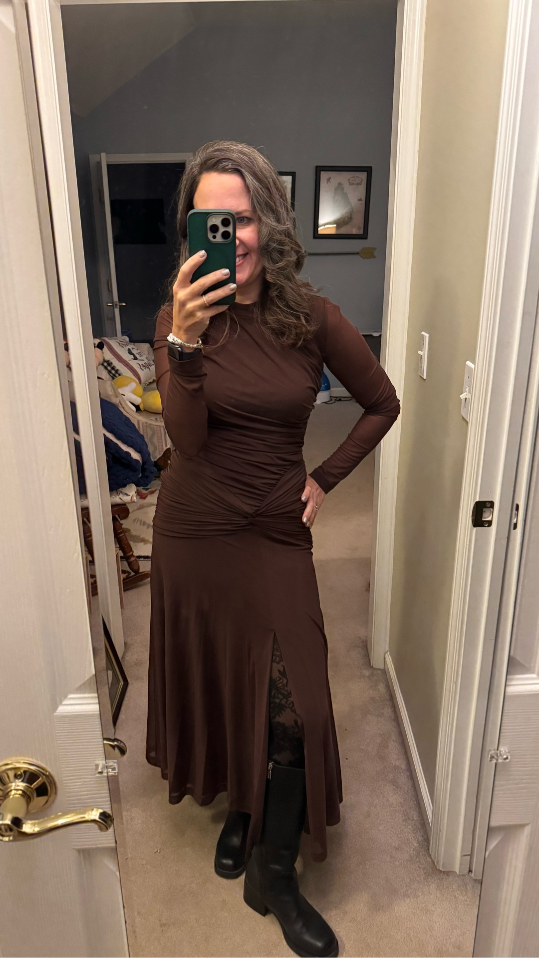 What I wore for a family dinner date last night. I love this brown maxi dress 🤎 These tights are fun!

#LTKSeasonal #LTKHoliday #LTKOver40