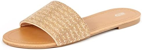 REDTOP Women's Slip on Sandals Slide Glitter Bling Casual Sandal Flat Open Toe Sparkle Slides | S... | Amazon (US)