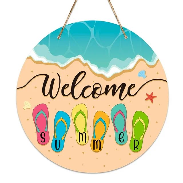 WaaHome Hello Summer Door Signs 11.3" Summer Slippers Hanging Sign Summer Welcome Sign Plaque Rus... | Walmart (US)