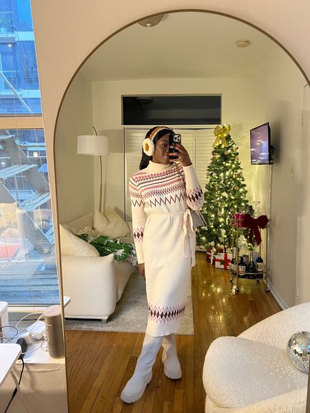 Winter outfit, sweater outfit, outfit inspo, winter ootd, earmuffs outfit, sweater dress, cozy outfit, date outfit 

#LTKsalealert #LTKfindsunder100 #LTKSeasonal
