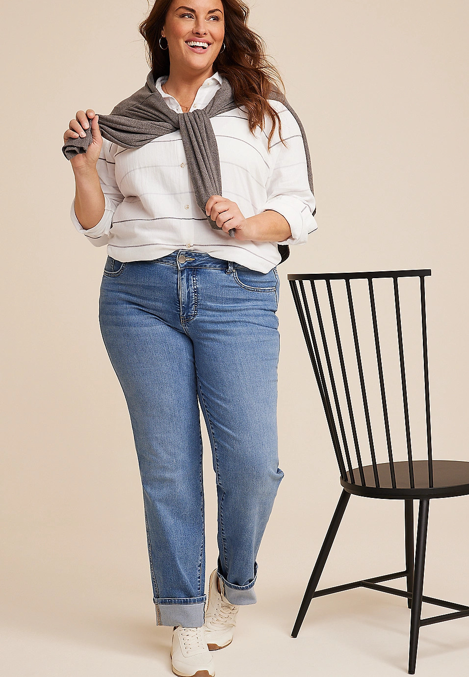 Plus Size m jeans by maurices™ Everflex™ Straight Mid Rise Cuffed Hem Jean | Maurices