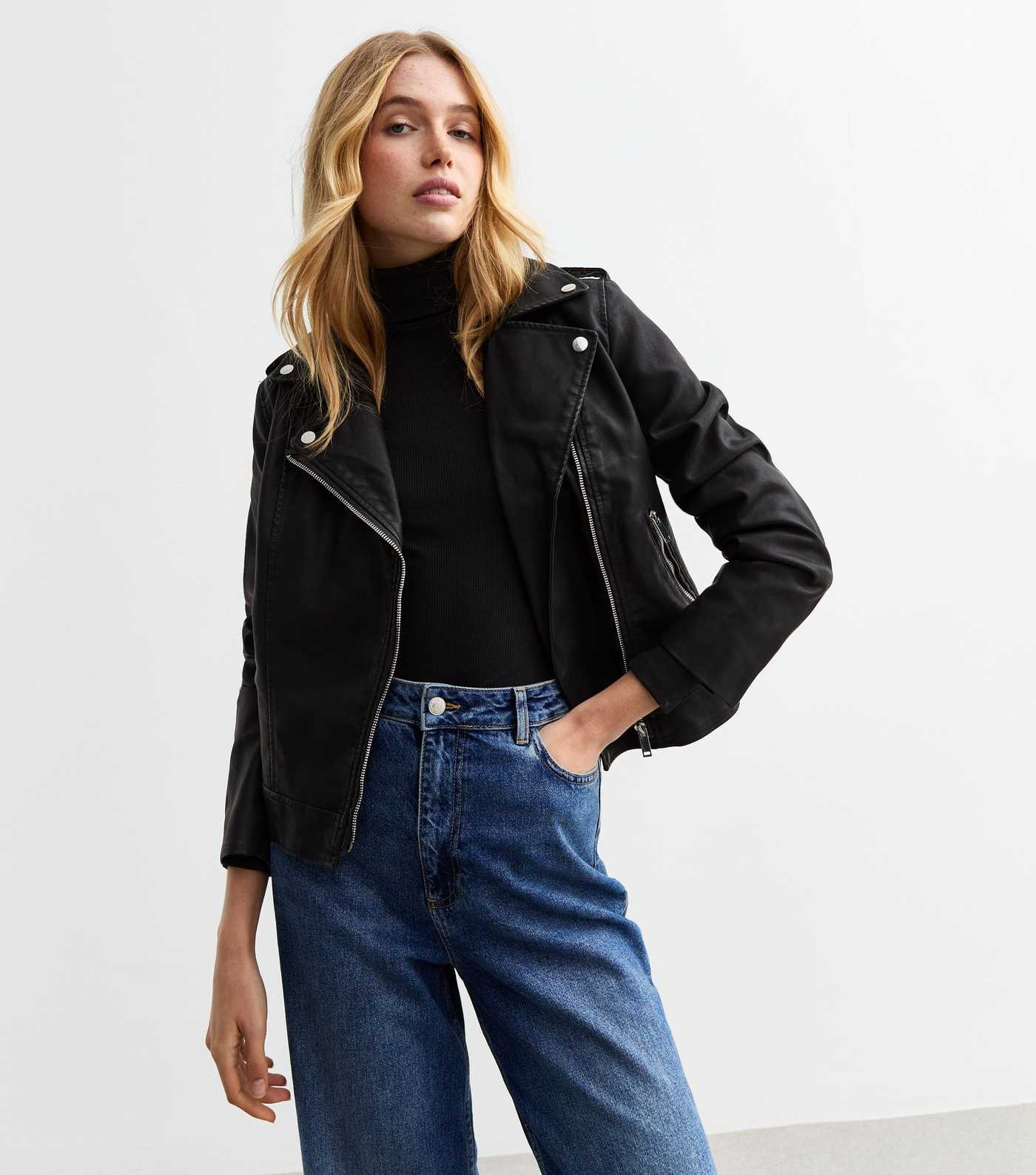 Black Leather-Look Biker Jacket | New Look | New Look (UK)