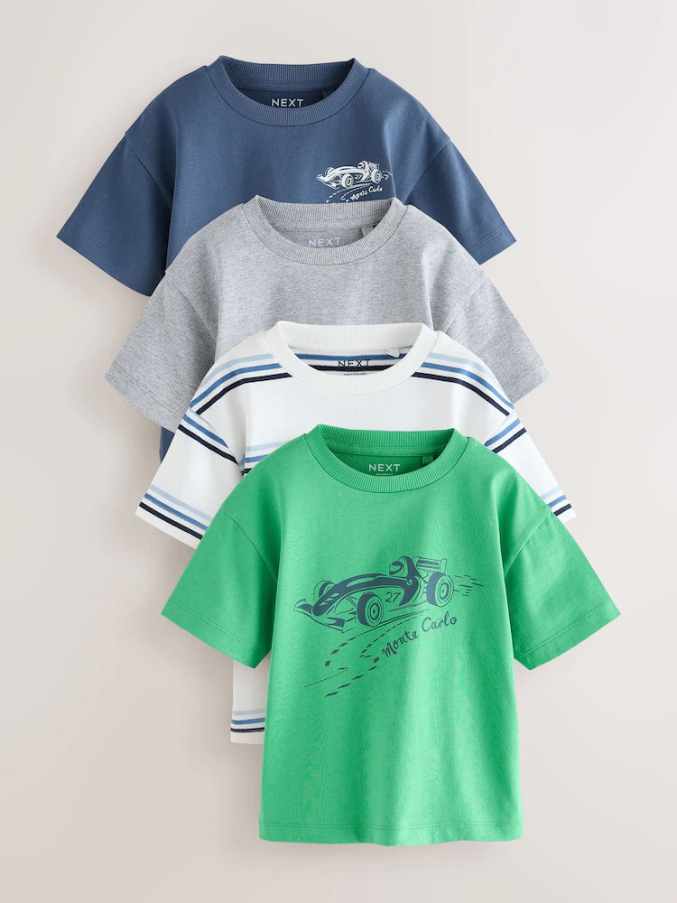 Blue/Green Car Short Sleeve Graphic T-Shirts 4 Pack (3mths-7yrs) | Next US