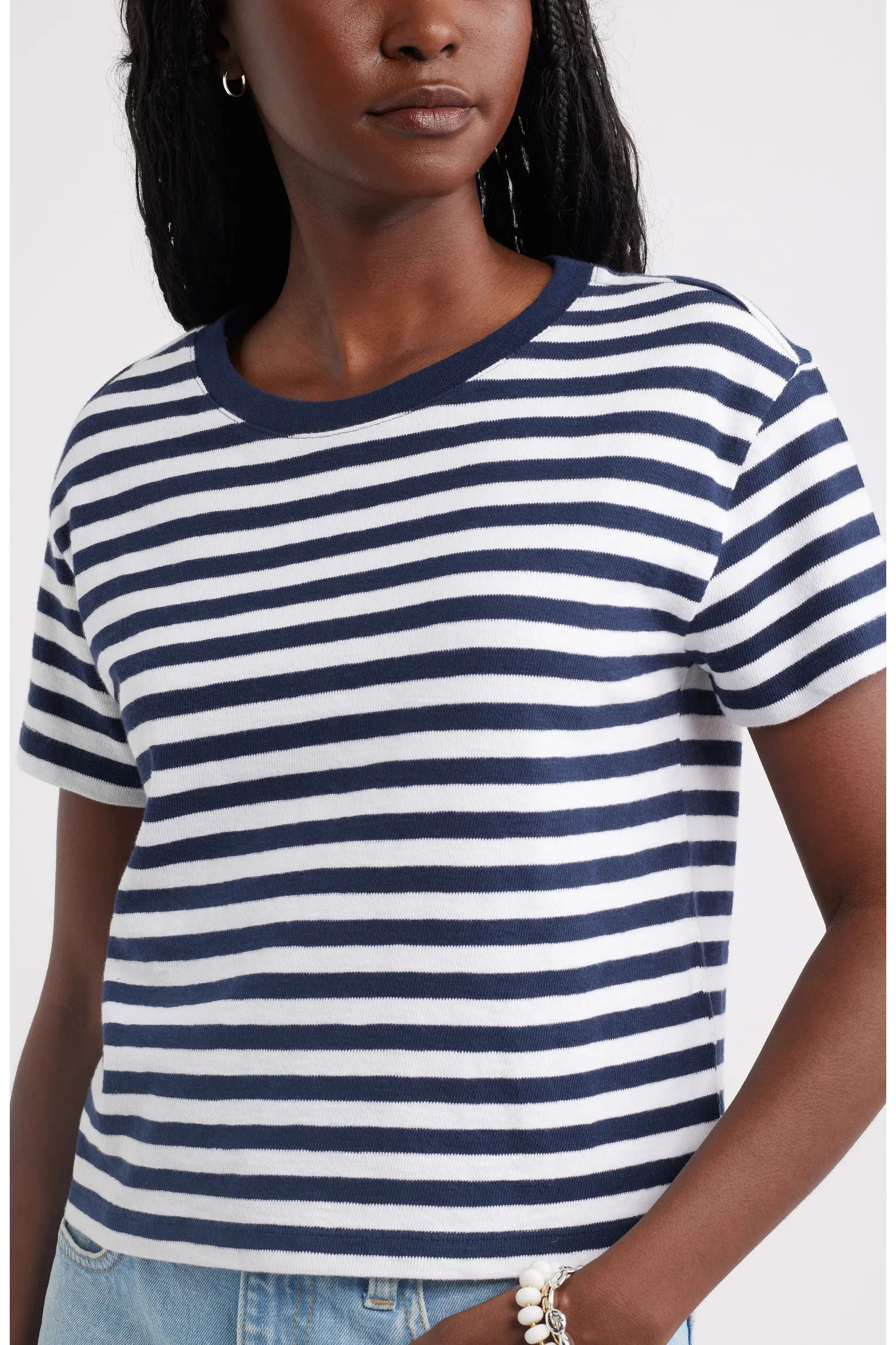 Drop Shoulder Short Sleeve Stripe Cotton Tee (Women) | Nordstrom | Nordstrom
