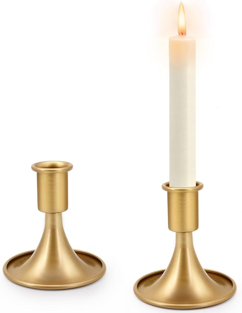 Gold Taper Candle Holders for Candlesticks: Vintage Brass Candlestick Holders, Short Candle Holde... | Amazon (US)