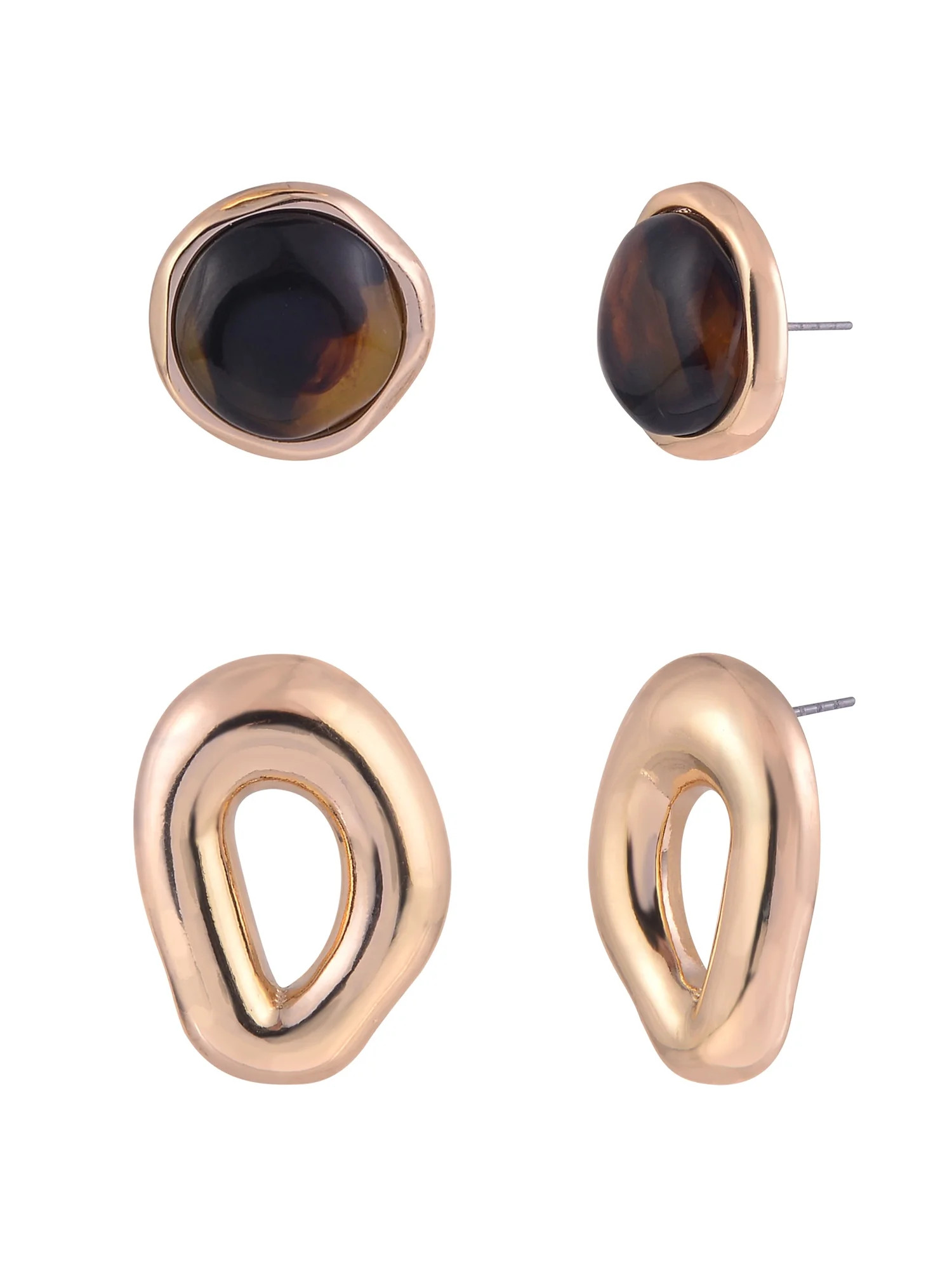 Time and Tru Women's Open and Tort Post Goldtone 2pc Earring Set - Walmart.com | Walmart (US)