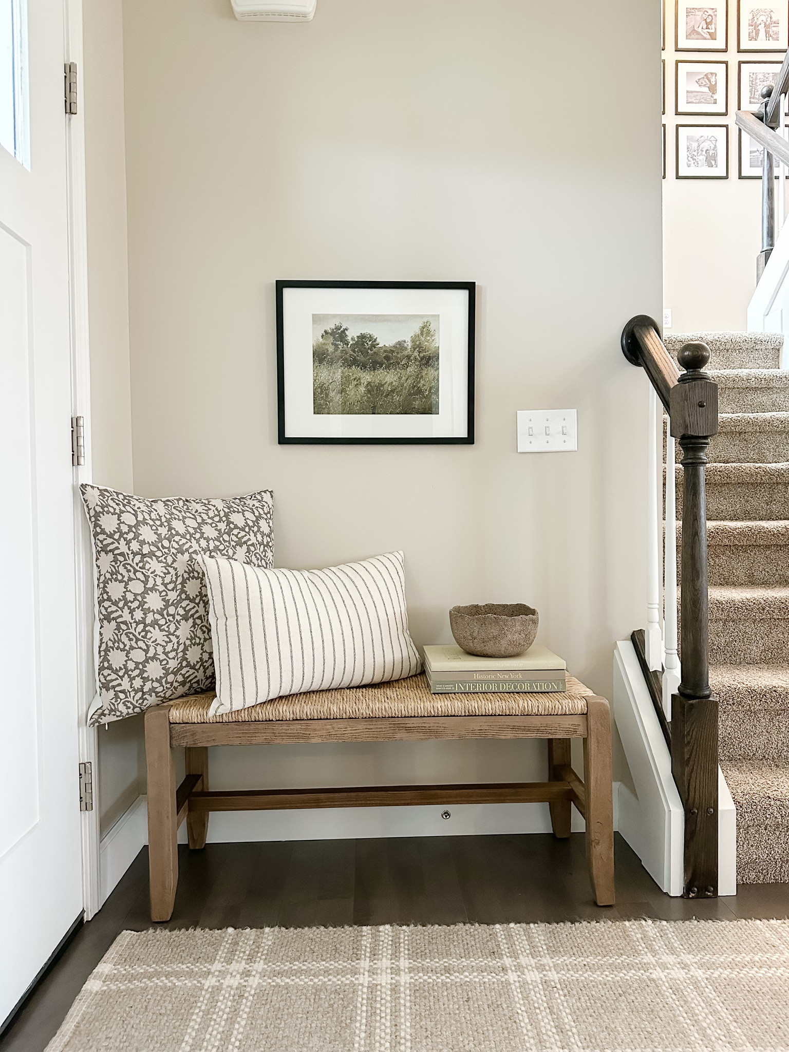 Front entryway refresh. Where functionality and aesthetics meet 

Danielleoakeyshop, danielleoakeypillows, wayfair, rustic bench, wicker bench, vintage bench, throw pillows, transitionalhome, transitional decor 

#LTKhome #LTKstyletip