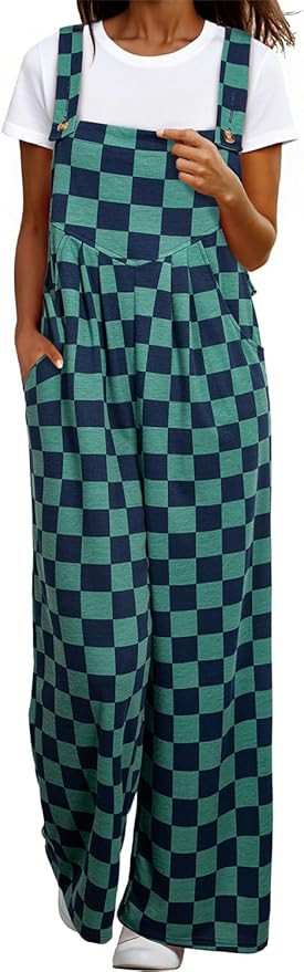 Happy Sailed Womens Plaid Overalls Casual Loose Sleeveless Adjustable Straps Wide Leg Pants Jumps... | Amazon (US)