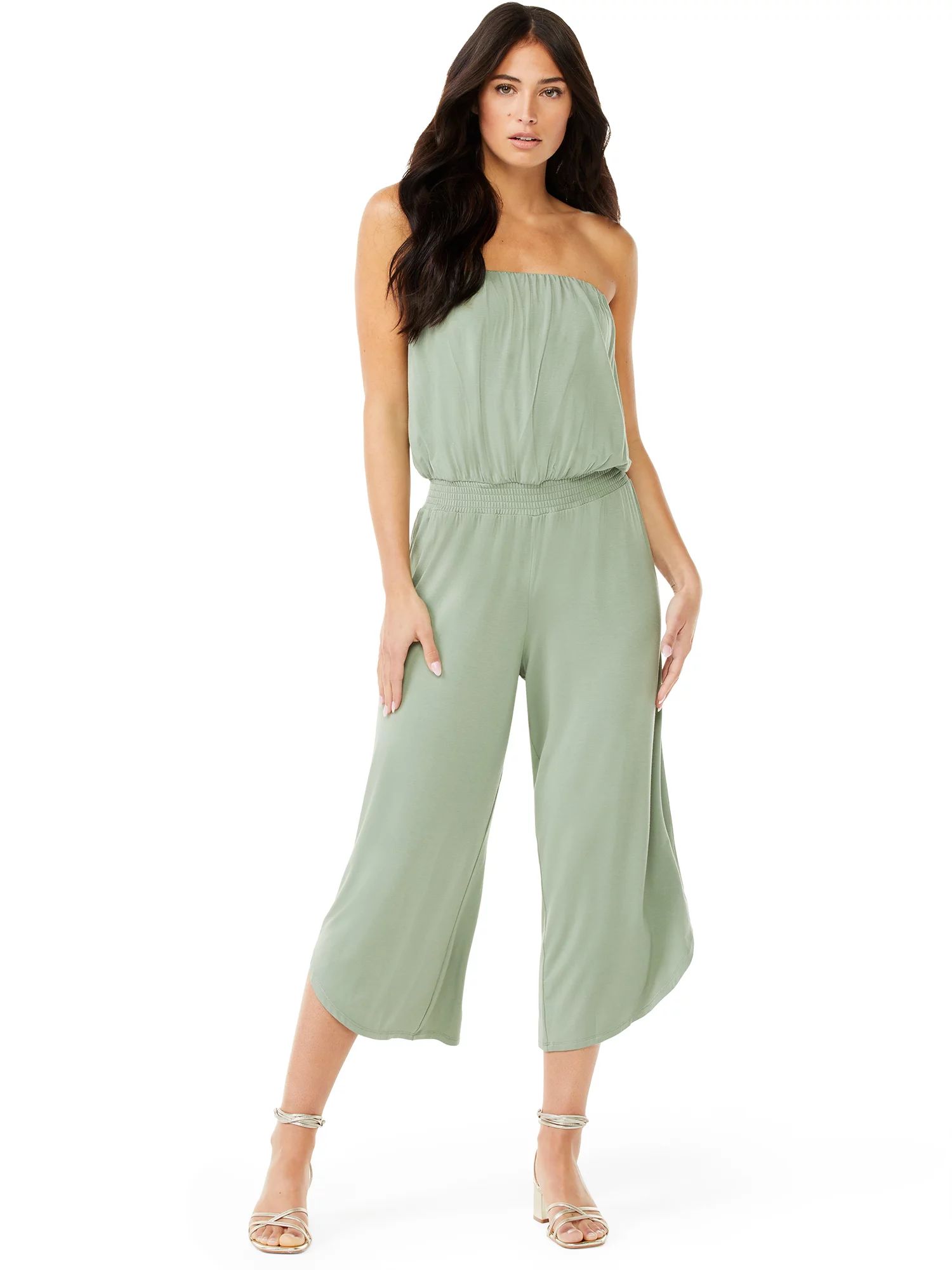 Sofia Jeans by Sofia Vergara Women's Strapless Jumpsuit with Asymmetrical Hem - Walmart.com | Walmart (US)