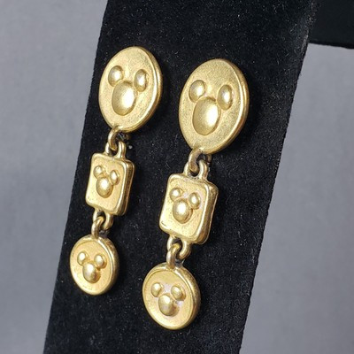 Dangle Disney Mickey Mouse Earrings Gold Tone Mid Century Modern 1.75" | eBay US