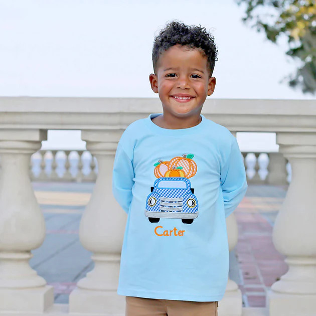 Pumpkin Truck Long Sleeve Shirt Light Blue | Classic Whimsy