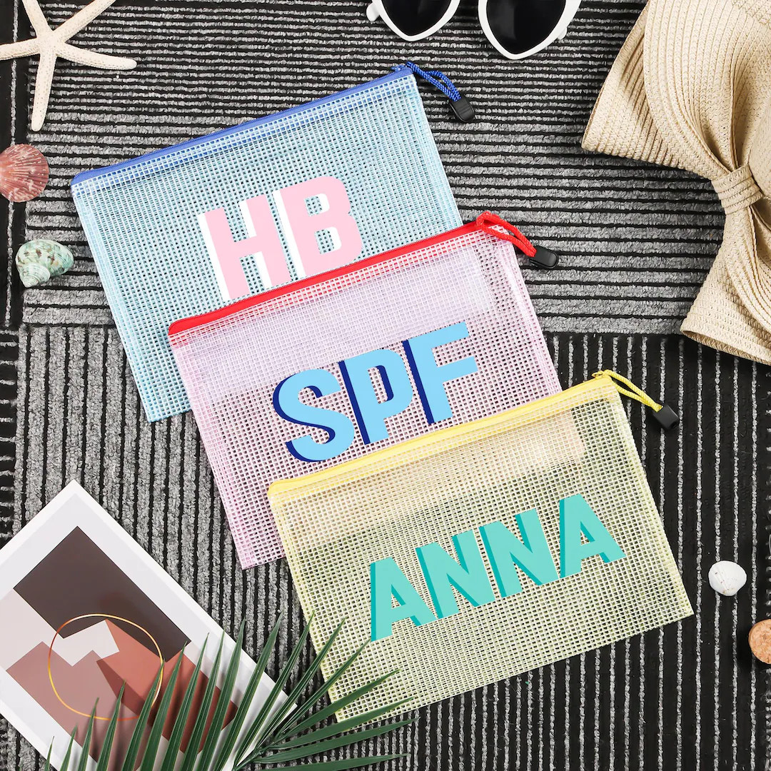 Shadow Monogram Pool Bag,personalized Bridesmaid Beach Pouch,custom Waterproof Pool Bag,bridesmai... | Etsy (US)