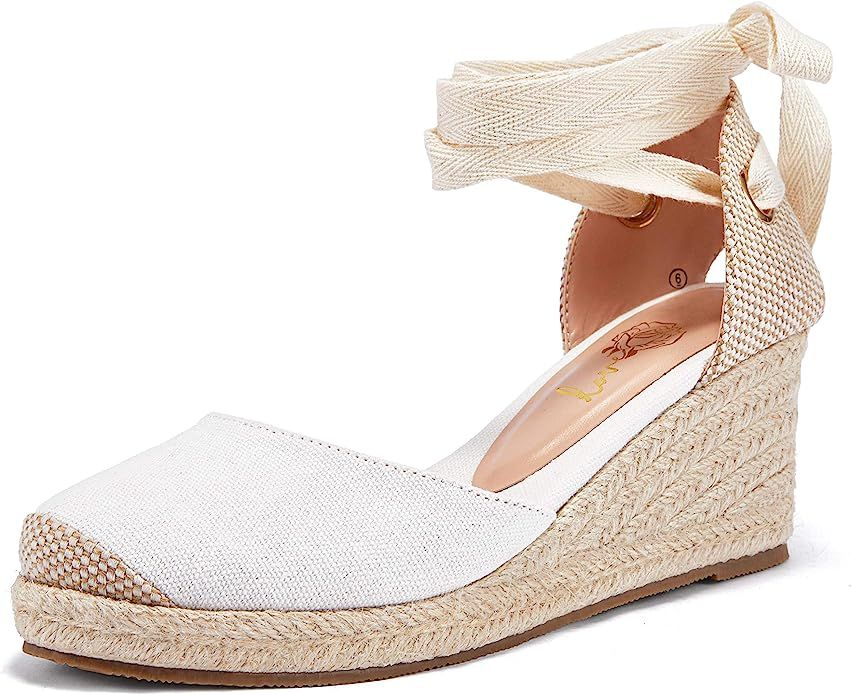 Ruanyu Womens Platform Espadrille Sandals Lace Up Closed Toe Summer Wedge Sandals | Amazon (US)