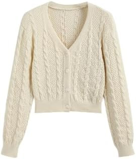 CIDER V-Neck Cropped Cardigan Sweater for Women Daily Casual Knitwear | Amazon (US)