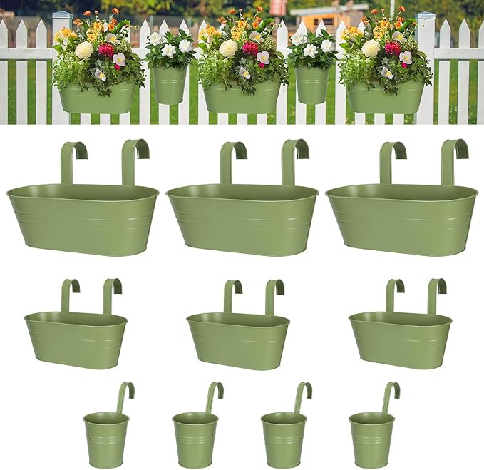 3 Different Size Metal Iron Hanging Flower Pots 10 Pcs for Outdoor Plants Metal Hanging Bucket Po... | Amazon (US)