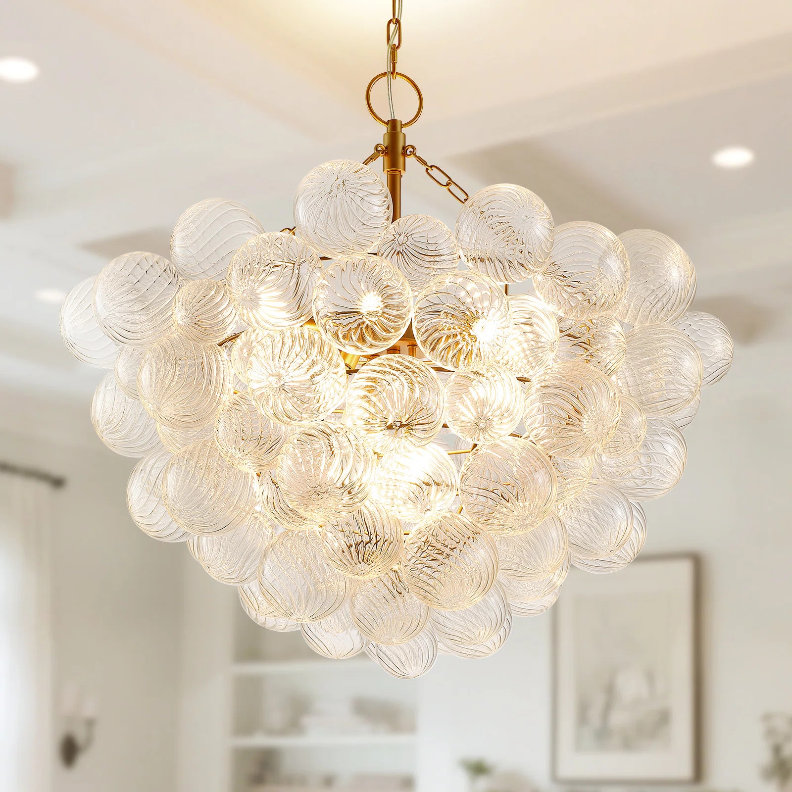 Nordic Bubble Ball Swirled Glass Chandelier, Dia 24 Inch Gild Gold And Clear Blown Glass Small Pe... | Wayfair North America