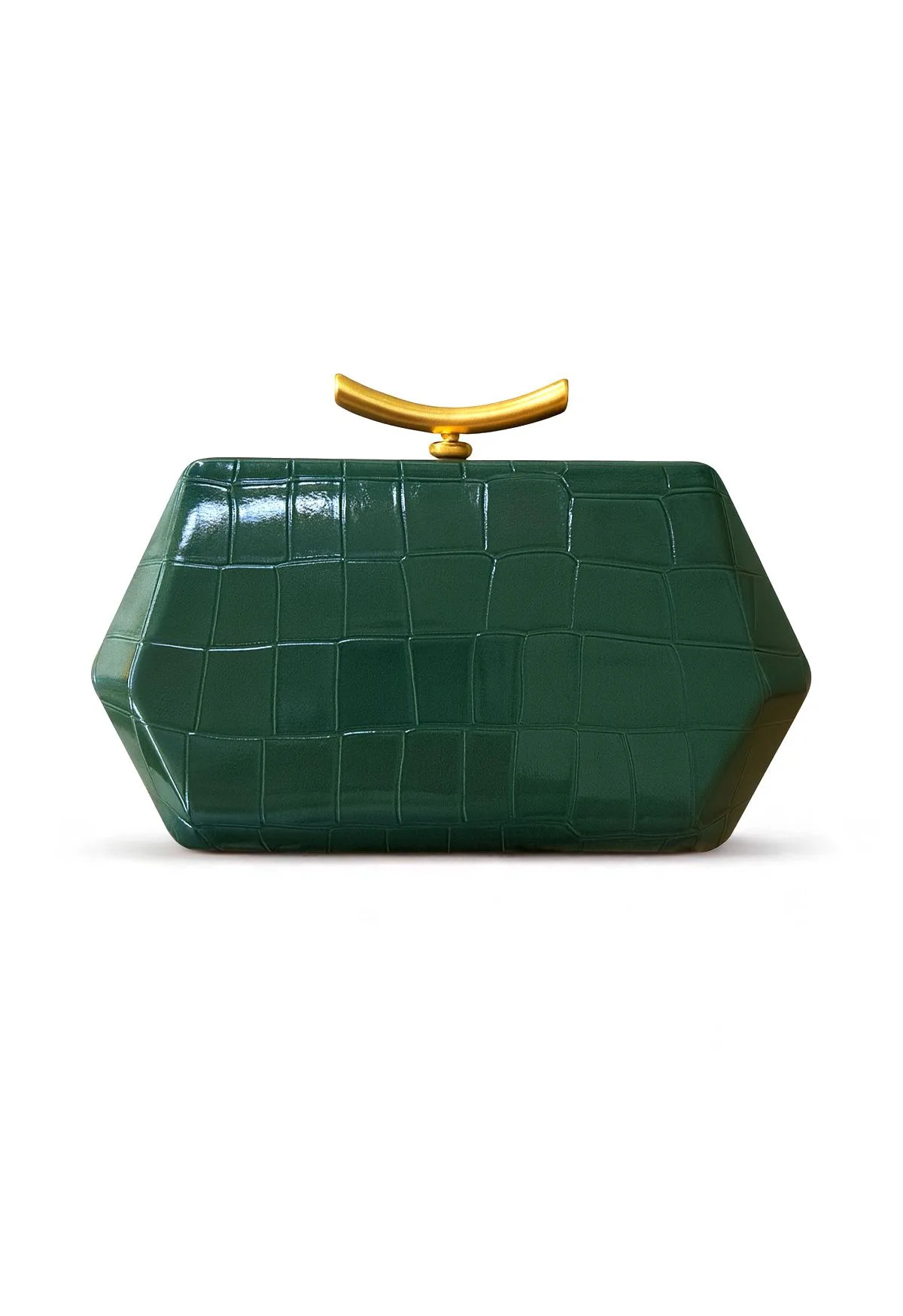 Luxury Croc Embossed Geometric Clutch in Emerald for Gala Dinners & Wedding Receptions | Chicwish