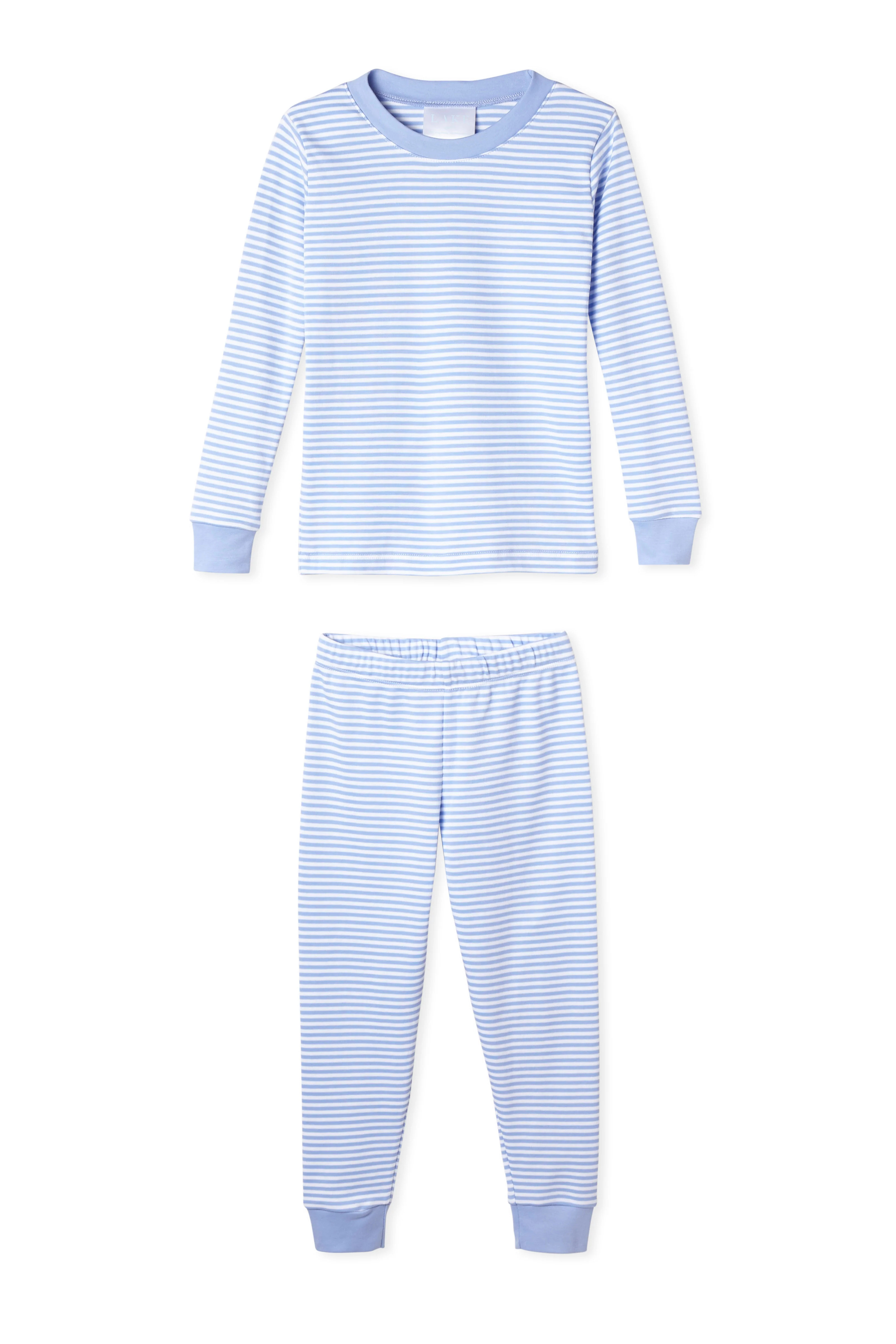 Kids Long-Long Set in Baltic Blue Stripe | Lake Pajamas