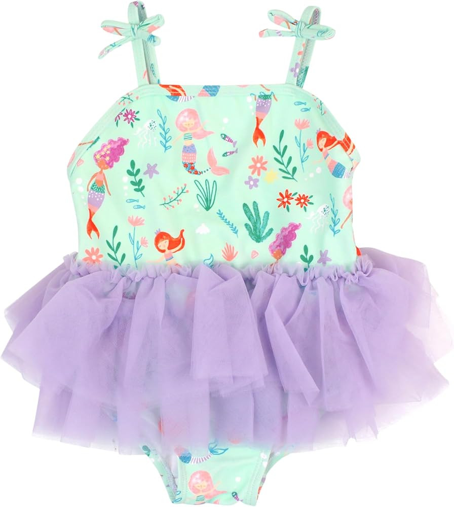 RuffleButts Girls UPF50+ Sun Protection Peplum Smocked Bodice/Tulle Skirted One Piece Swimsuit | Amazon (US)