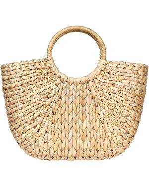 Summer Rattan Bag for Women Straw Hand-woven Top-handle Handbag Beach Sea Straw Rattan Tote Clutc... | Amazon (US)