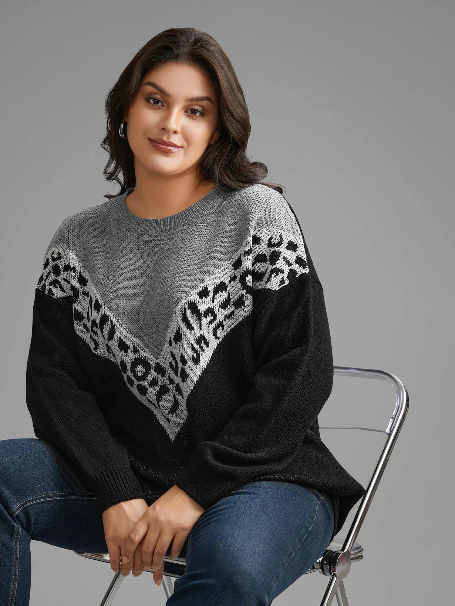 Leopard Print Contrast Patchwork Pullover | Bloomchic
