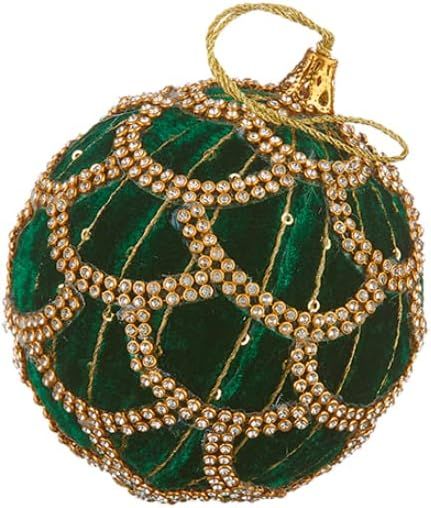 RAZ Imports 4227300 Jeweled Green Velvet Ball Ornament, 4-inch Diameter, Plastic and Polyester | Amazon (US)