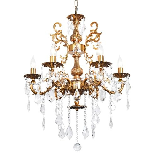 Akeelighting Crystal Chandelier Lighting Modern, Antique Gold Farmhouse Chandeliers 6-Light Crystal Candle Chandelier Ceiling Hanging Light Fixture Dining Room Entrance 23" | Amazon (US)