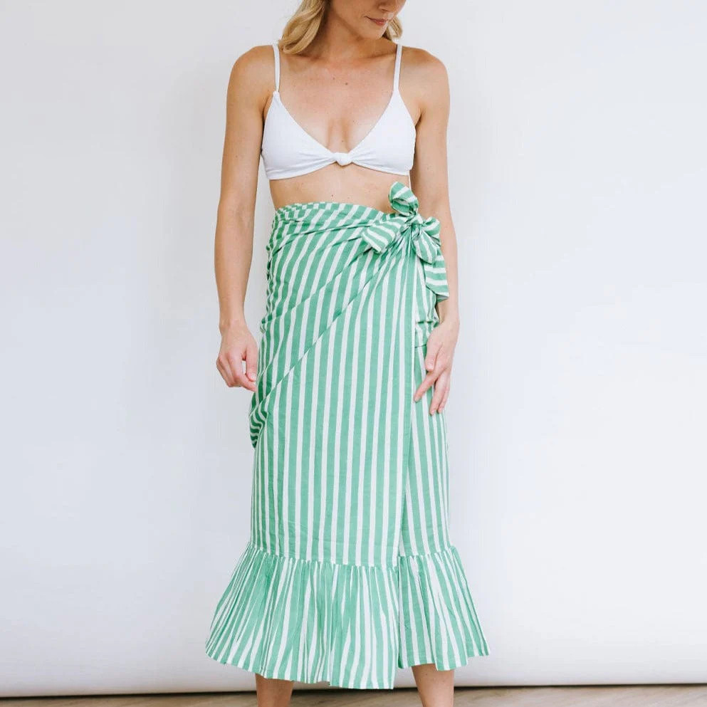 Green and White Stripe Vienna Sarong | Sunshine Tienda