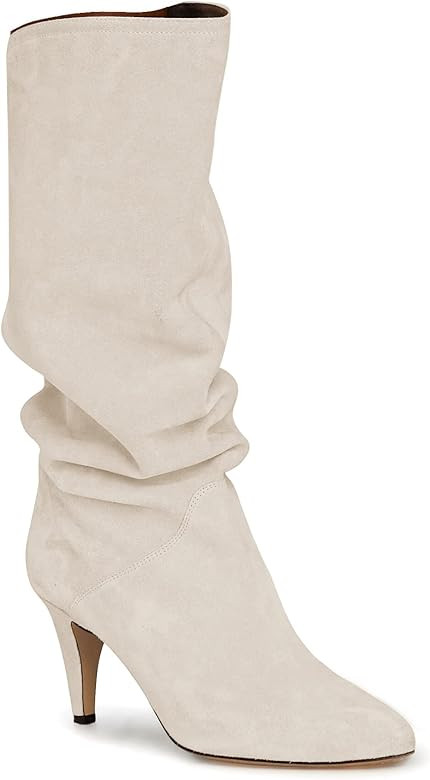 Coutgo Womens Slouchy Knee High Boots Wide Calf Kitten Heel Pointed Toe Pull On Long Boots Winter... | Amazon (US)