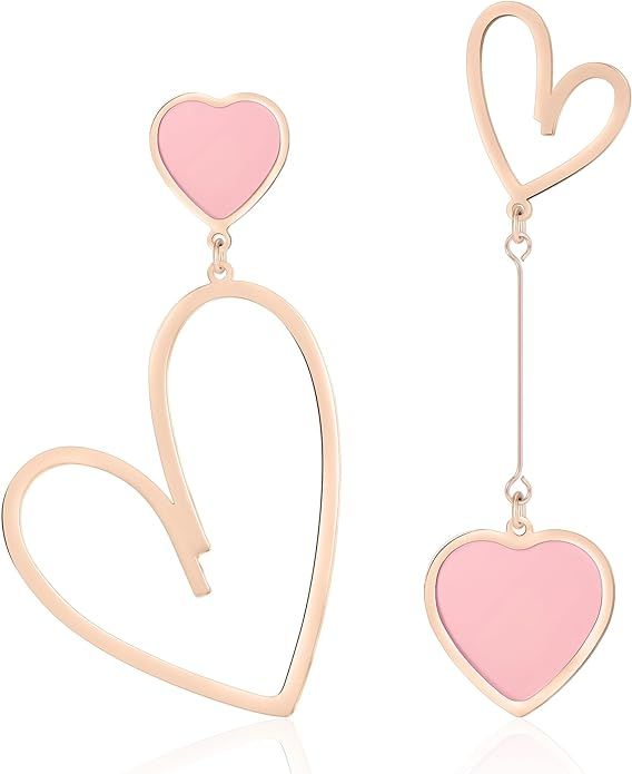 Linawe Heart Dangle Earrings for Women Trendy, Gold/Silver/Rose Gold Hypoallergenic Stainless Ste... | Amazon (US)