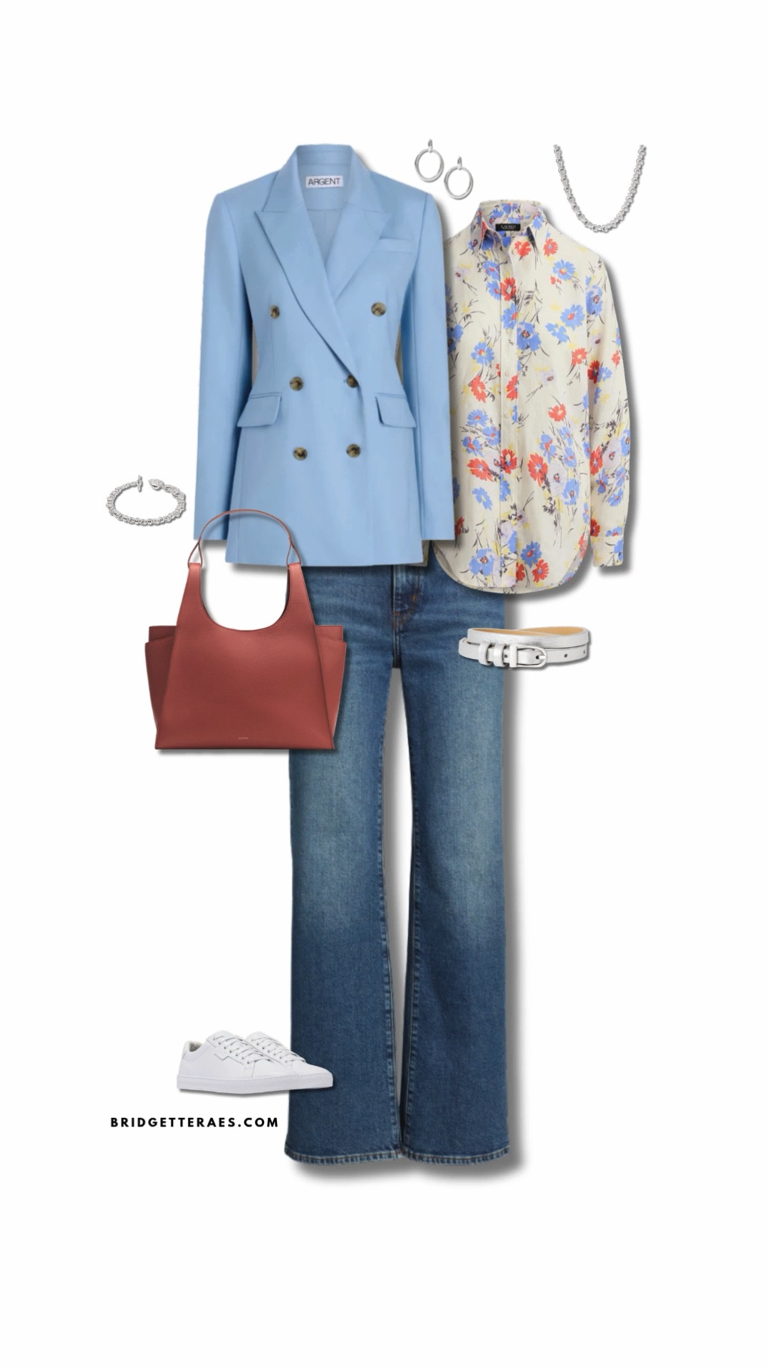 A tailored blazer in soft blue sets a confident, polished foundation while keeping the look fresh and approachable. Layered over a floral blouse, it introduces just the right amount of personality and color without sacrificing professionalism. Relaxed denim grounds the outfit, creating an easy balance between structure and comfort, while crisp white sneakers keep it modern and functional for a full day. The warm-toned bag adds contrast and depth, and silver jewelry finishes the look with a clean, refined edge. It’s a thoughtful mix of classic tailoring and creative detail—perfect for showing up with confidence and individuality.

#LTKOver40 #LTKWorkwear #LTKootd
