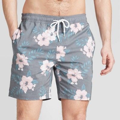 Men's 7" Floral Print Botanics Swim Trunks - Goodfellow & Co™ Light Pink | Target