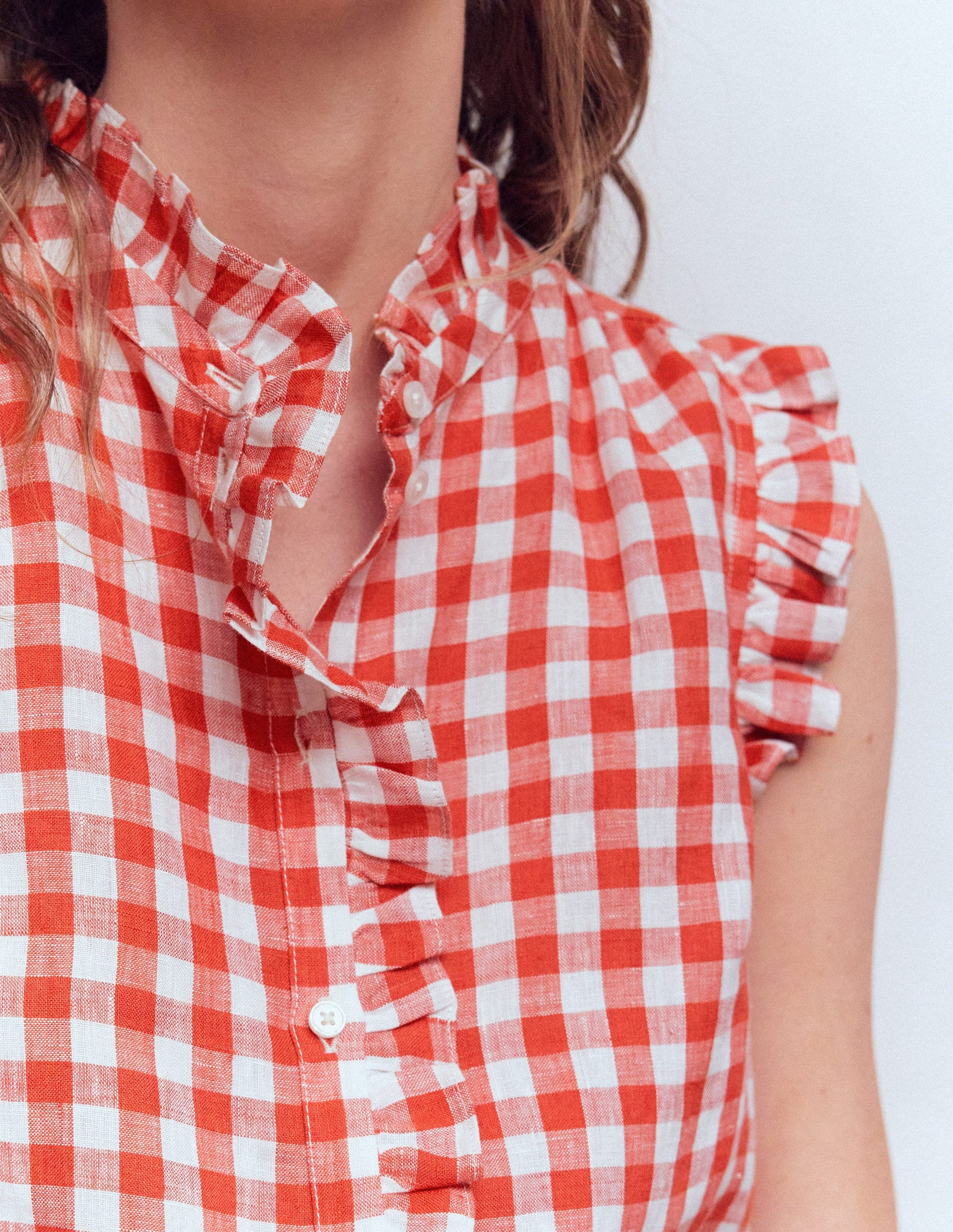 Isabel Sleeveless Linen Top-Burnt Red Gingham | Boden UK