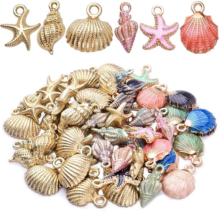 60pcs Alloy Ocean Starfish Seashell Conch Charms Colorful Enamel Ocean Life Sea Animal Pendants C... | Amazon (US)