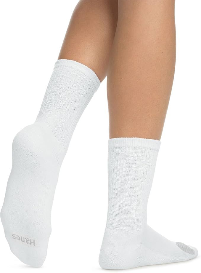 Hanes womens 6-pair Plush Comfort Toe Seam Crew fashion liner socks, White, One Size Plus | Amazon (US)