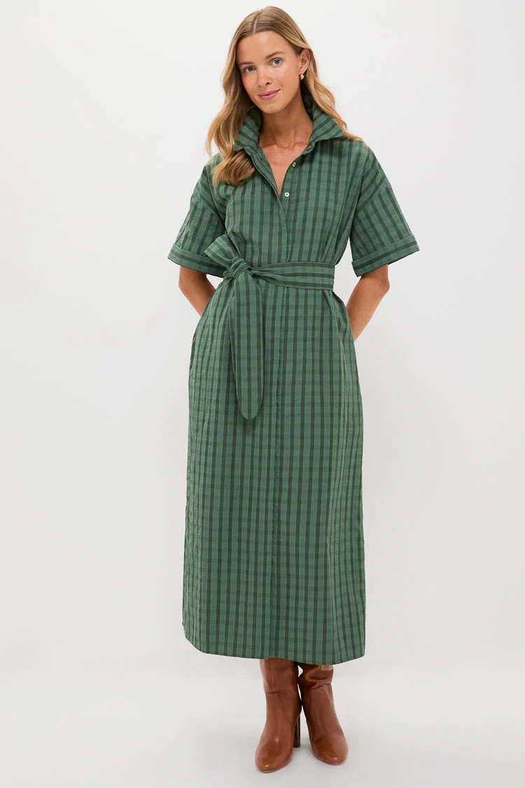 Dark Green Windowpane Seersucker Zacara Dress | Tuckernuck (US)