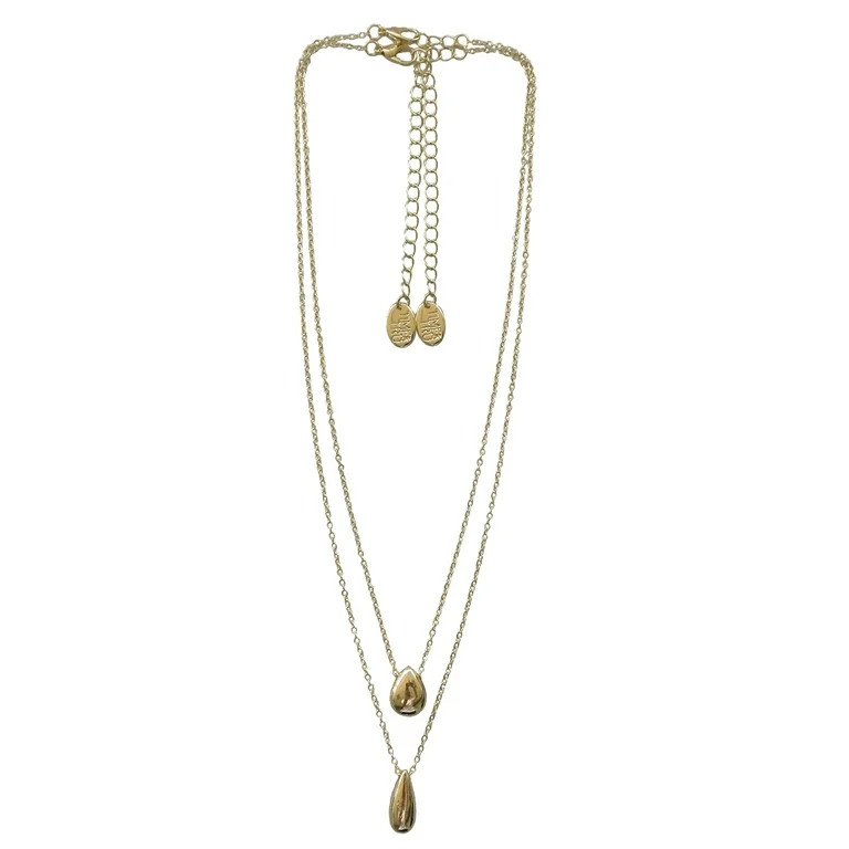 Time and Tru Women's Teardrop Metal 2 Layered Necklace Set Zinc Alloy/Iron/CZ | Walmart (US)