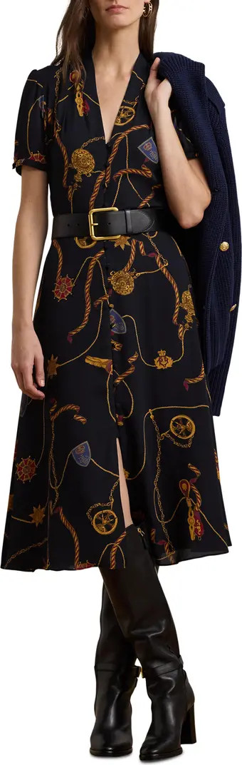 Lauren Ralph Lauren Nautical Print Belted Georgette Shirtdress | Nordstromrack | Nordstrom Rack