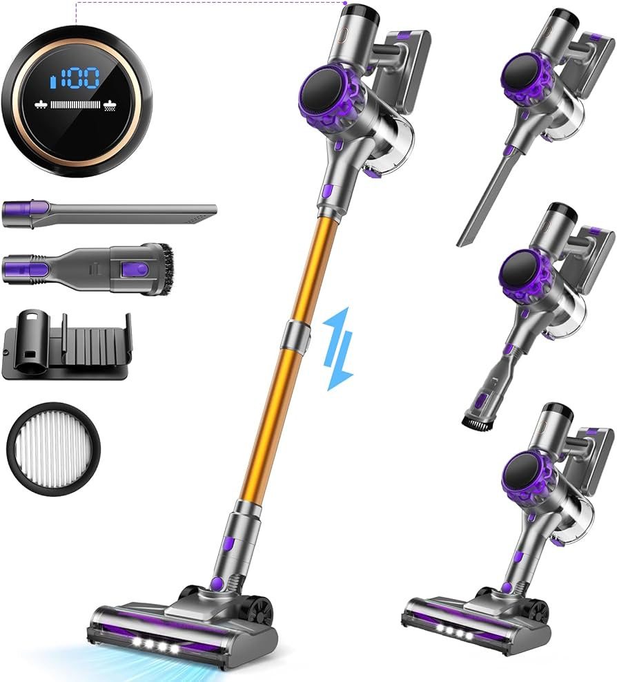Cordless Vacuum Cleaner, 300W 35Kpa Powerful Stick Vacuum with LED Display, Rechargeable Cordless... | Amazon (US)
