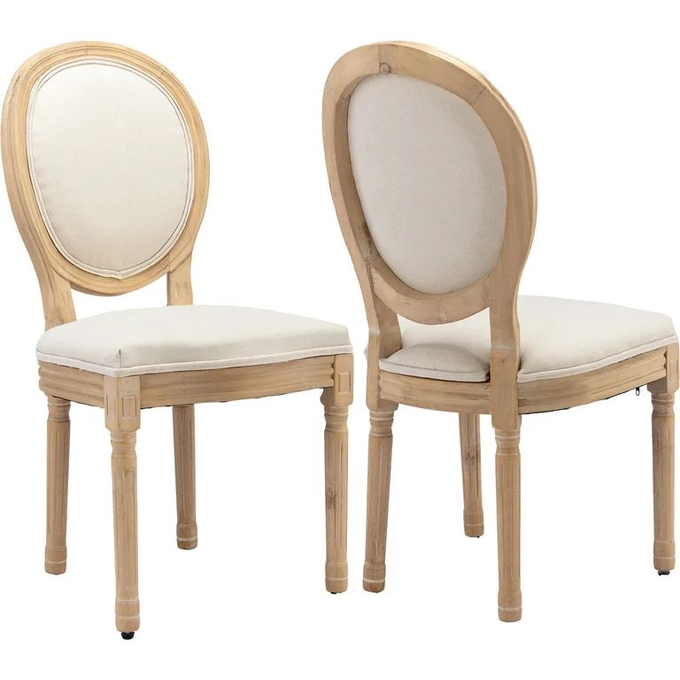 French Country Dining Chairs Set of 2, Cream Kitchen & Dining Room Chairs Set of 2, Ivory Linen U... | Walmart (US)