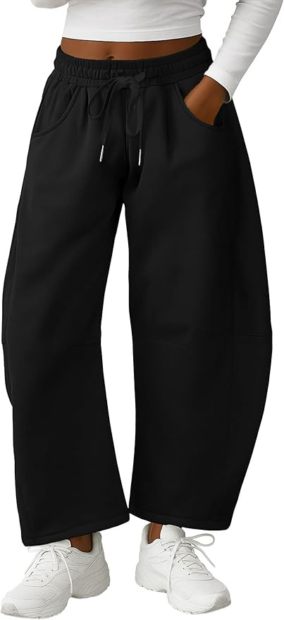 Lepunuo Barrel Sweatpants Women Casual Baggy Elastic Waisted Pants Wide Leg Gym Trousers with Poc... | Amazon (US)