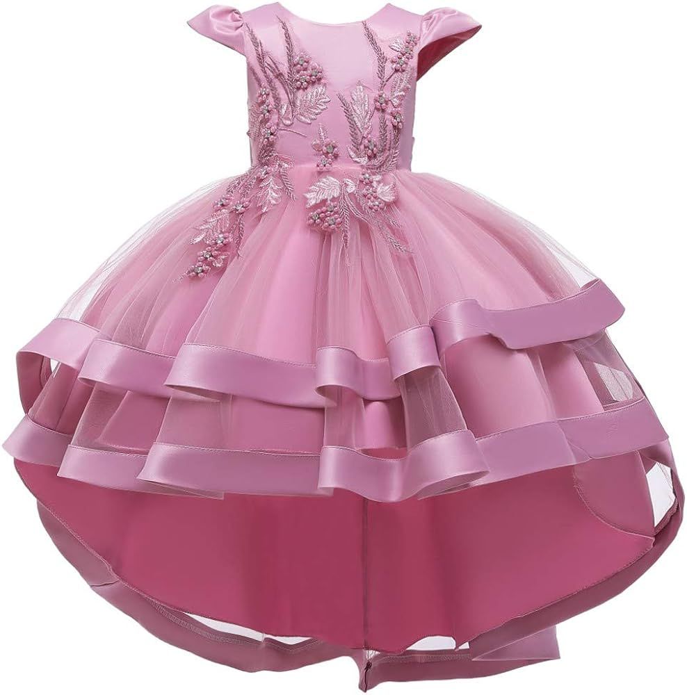Girls Princess Pageant High Low Tulle Dress Bridesmaid Wedding Prom Birthday Communion Party Danc... | Amazon (US)