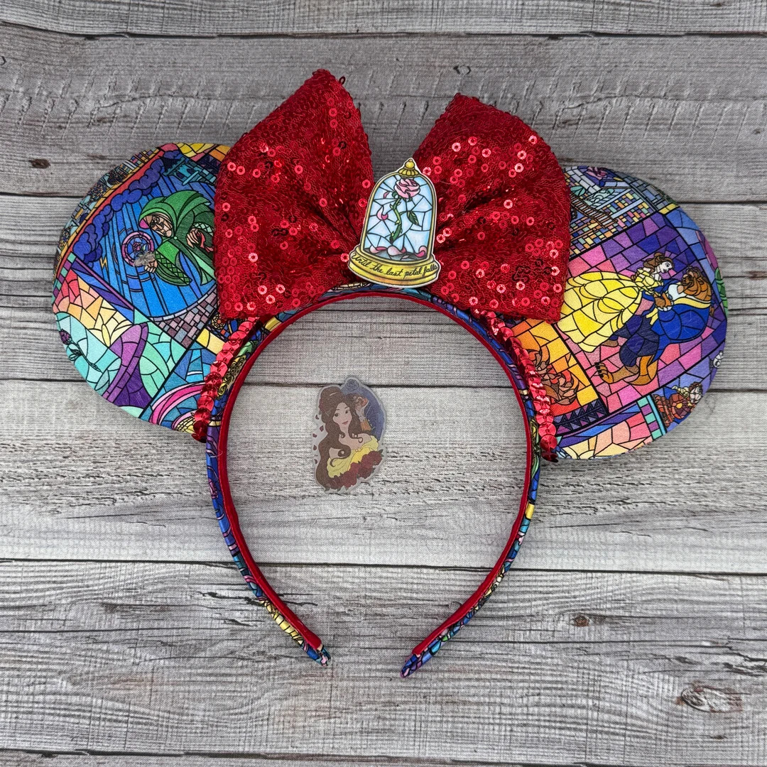 Stained Glass Beauty and the Beast Minnie Ears - Belle, Mouse, Minnie, Mouse, , Princess | Etsy (US)