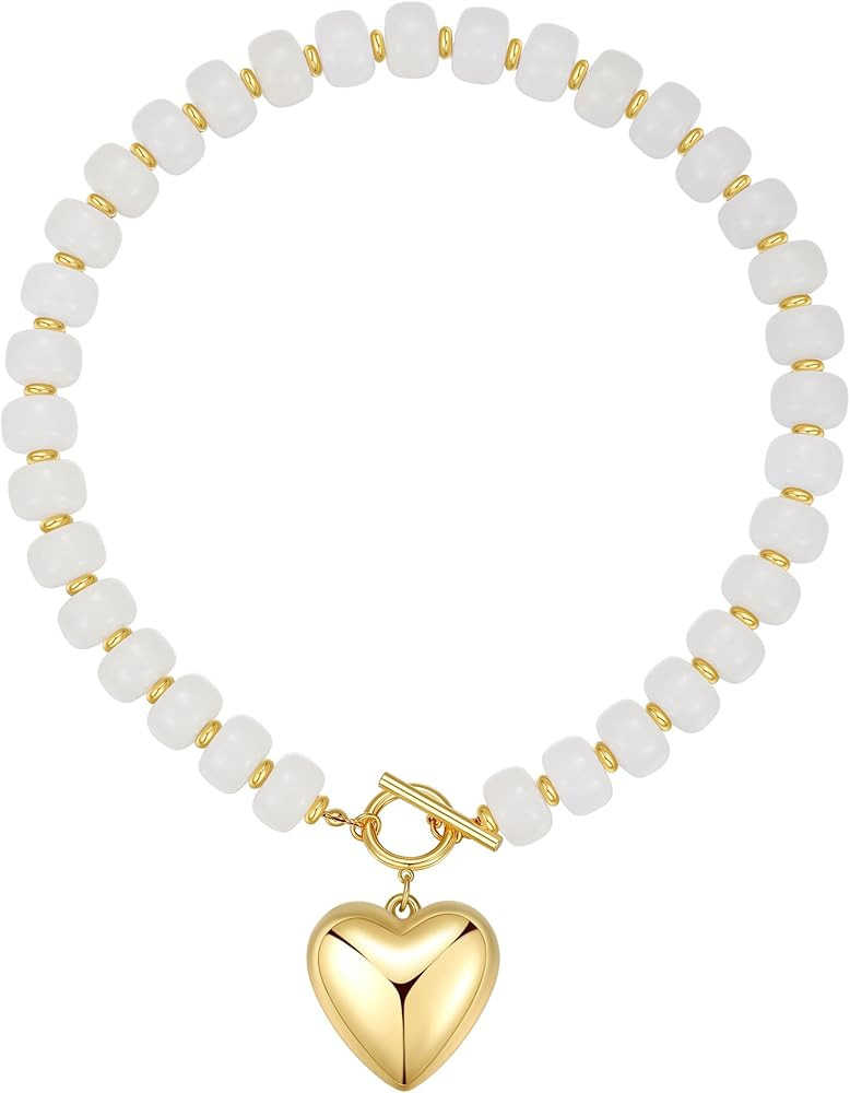 Chunky Heart Necklaces for Women Colorful Resin Beaded Necklaces for Women Gold Puffy Heart State... | Amazon (US)